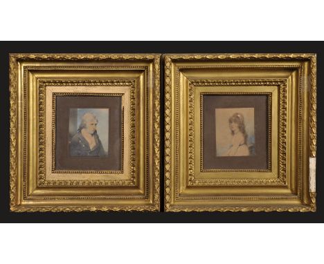 Attributed to George Chinnery (1774-1852). A Pair of Portraits of Mr &amp; Mrs Hinchcliffe, Pencil and Watercolour, 4" x 3.25