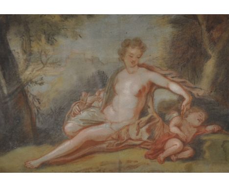 19th Century, Venus and Cupid Resting, Coloured Chalks and Pastel, 7.5" x 10.5".