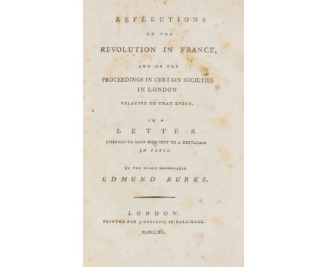 Burke (Edmund) Reflections on the Revolution in France, first edition, ?first impression with "M" in the date directly below 