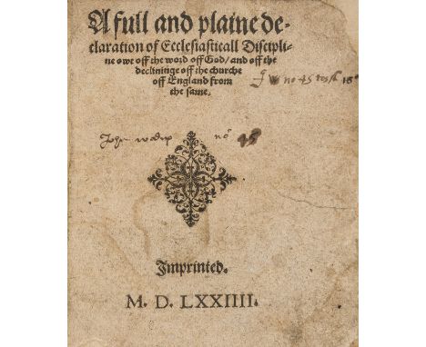 NO RESERVE [Travers (Walter)] A full and plaine declaration of Ecclesiasticall Discipline, first edition in English, translat