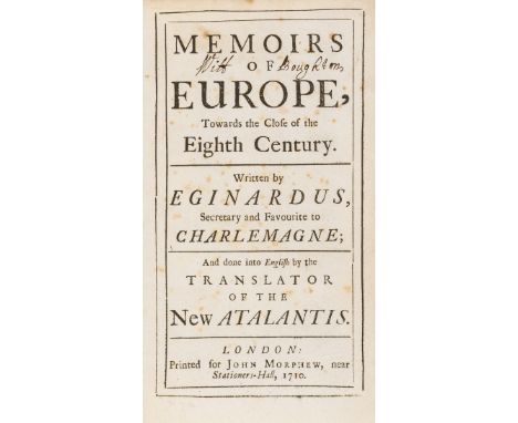 [Manley (Mrs Mary de la Riviere)] Memoirs of Europe, towards the Close of the Eighth Century, first edition, lacking final 2 