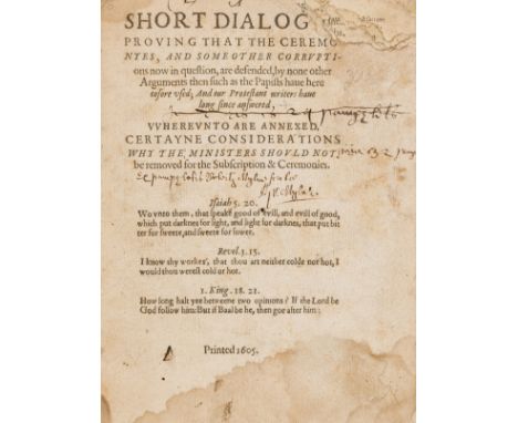 Puritanism.- Short dialogue (A) proving that the ceremonyes, and some other corruptions now in question, are defended, by non