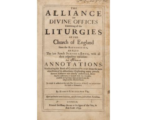 L'Estrange (Hamon) The Alliance of Divine Offices exhibiting all the Liturgies of the Church of England, first edition, foxin