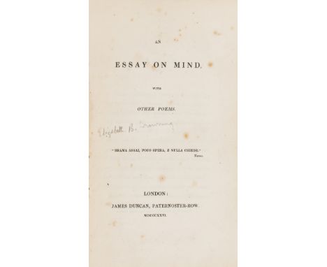 [Browning (Elizabeth Barrett)] An Essay on Mind, with other Poems, first edition, intermediate first and second issue with "f