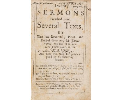 Presbyterian minister of Rugby.- Nalton (James) Twenty Sermons Preached Upon Several Texts, first edition, title within doubl