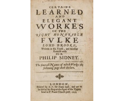 Fulke (Sir Greville, 1st Baron Brooke) Certaine Learned and Elegant Workes, first edition, woodcut initials, head- and tail-p