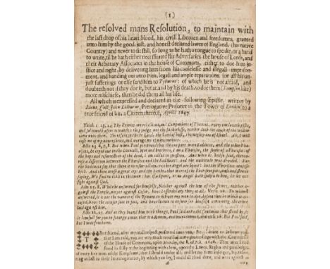 Levellers.- Lilburne (John) The Resolved Mans Resolution, to Maintain with the Last Drop of His Heart Blood, His Civill Liber