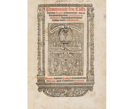 Lyndewood (William) Provinciale seu Constitutiones Anglie, 2 parts in 1, edited by Josse Badius, woodcut title within archite