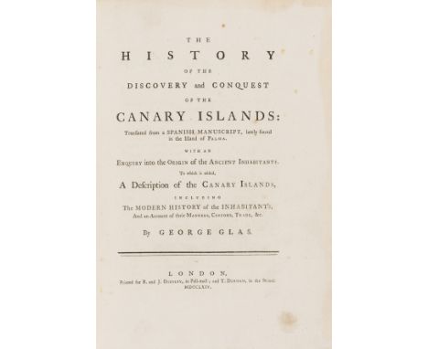 Canary Islands.- Glas (George) The History of the Discovery and Conquest of the Canary Islands, first edition, 3 engraved map