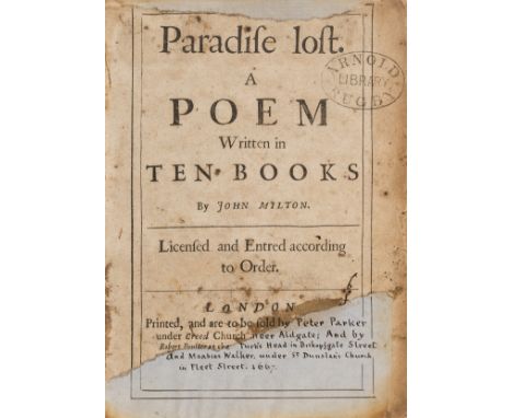 Milton (John) Paradise Lost. A Poem Written in Ten Books, first edition, second state, title and text within double- and sing