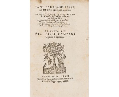 Parrasio (Aulo Giano) Liber de rebus per epistolam quæsitis. Adiuncta est Francisci Campani quæstio virgiliana, woodcut print