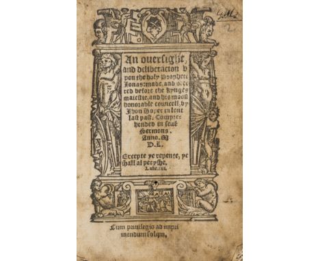 Hooper (John) An Oversight and Deliberacion upon the Holy Prophete Jonas, first edition, printed in black letter, woodcut tit