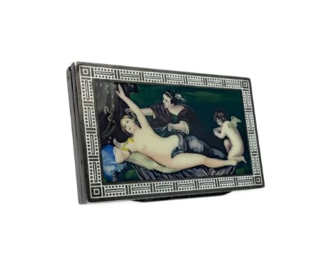 CONTINENTAL SILVER AND GUILLOCHE ENAMEL CIGARETTE CASE, the exterior in red guilloche enamel, the hinged cover decorated with