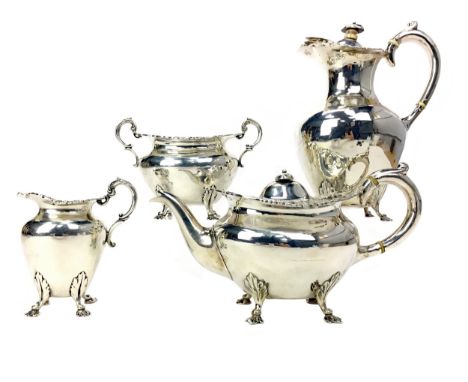 EDWARDIAN SILVER FOUR PIECE TEA SERVICE, maker Lawson &amp; Co., Glasgow marks, of ovoid form, comprising teapot, coffee pot,