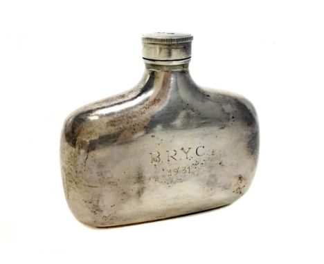 SILVER HIP FLASK, maker William Hutton &amp; Sons Ltd, Sheffield 1930, of oblong form, with personal inscription dated 1931, 