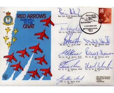Red Arrows Farewell to The Gnat multi signed FDC by B R Hoskins, M T Curley, B C Scott, M D Howell, M B Stoner, R M Thomas, S