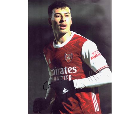 Gabriel Martinelli signed 16x12 inch colour print. Good condition. All autographs are genuine hand signed and come with a Cer