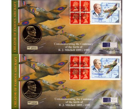 Pair of Commemorating the Centenary of the Birth of R J Mitchell 1895-1995 First Day Coin Cover. Good condition. All autograp