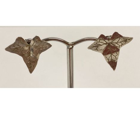 A pair of vintage silver ivy leaf shaped stud earrings. Hallmarked London 1987 EWH.  