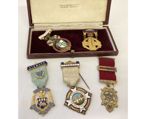 5 boxed vintage enamelled Masonic medals.  To include 1950's Royal Masonic Institution for Girls Stewards medals, 1950's &amp