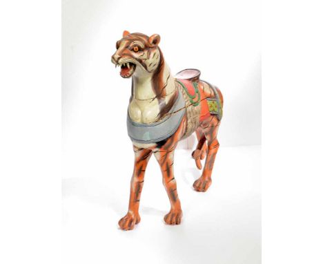 Wood Tiger of a Herschell Merry-Go-RoundTiger of a Herschell Merry-Go-Round hand carved in wood and hand painted.&nbsp;Large 