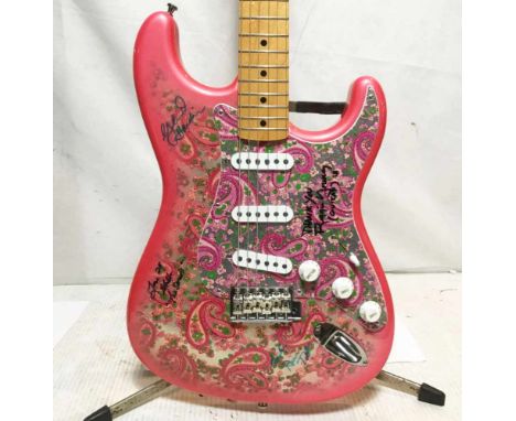 Fender Stratocaster Paisley Guitar Signed By Elvis Presley's Band MembersFender Paisley guitar in beautiful pink signed by El