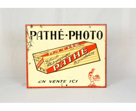 Two-sided enamel sign Pathé-PhotoThis two-sided Pathé-Photo enamel sign is in French, has 3 mounting holes and 2 felt pads gl
