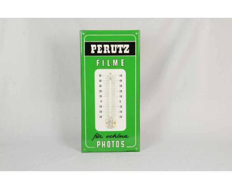 Enamel sign Perutz with thermometer slotThis enamel sign Perutz with thermometer slot is in German, has 1 cm side edge and 4 