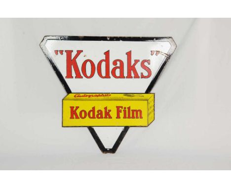 Two-sided enamel sign Kodak FilmThis two-sided enamel Kodak Film sign has 4 mounting holes. Overall good condition, eroded bo