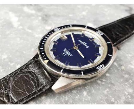 Omega Seamaster 60 Big CrownOmega Seamaster 60 Big Crown from 1972 with dark blue-black dial, fitted with a black leather str