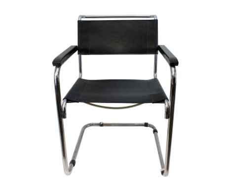 Thonet Freischwinger, S34, 1970er Jahre, Vintage Design, Entwurf Mart Stam 1925, Stahl verchromt, Sitz u. Lehne mit schwarzem