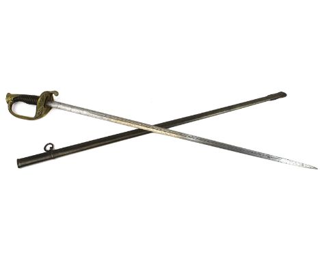 Französischer Infanteriedegen, Ende 19. Jh., Model 1888, leichte Ausführung, Holzgriff mit Drahtwicklung, Messingbügelgefäß, 