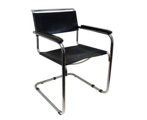 Thonet Freischwinger, S34, 1970er Jahre, Vintage Design, Entwurf Mart Stam 1925, Stahl verchromt, Sitz u. Lehne mit schwarzem