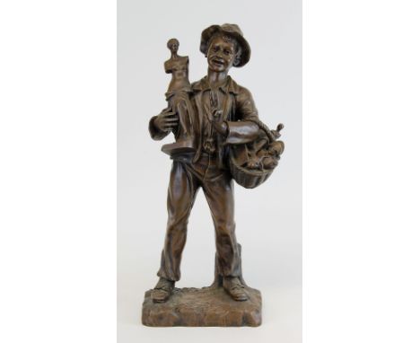 Omerth, Georges (tätig um 1895 - 1925), französischer Bildhauer, Junger Bursche als Antiquitätenverkäufer, Bronze mit brauner