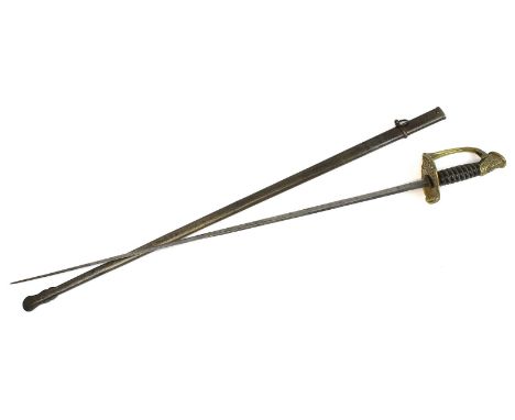 Französischer Infanteriedegen, Ende 19. Jh., Model 1888, leichte Ausführung, Holzgriff mit Drahtwicklung, Messingbügelgefäß, 