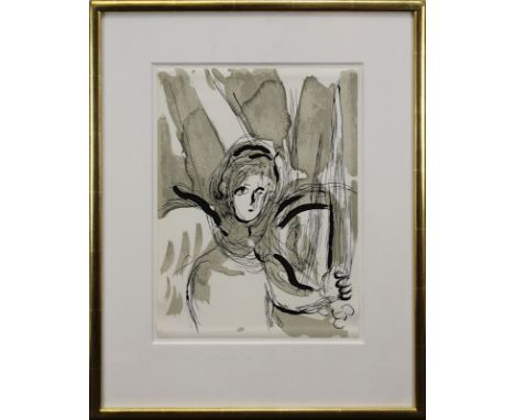 Chagall, Marc (Peskowatik 1887 - 1985 Saint-Paul-De-Vence) "Engel mit Schwert", Farblithographie um 1956, 35 x 26 cm (Blattgr