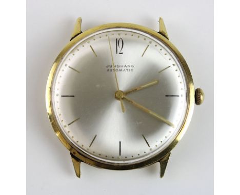 Junghans Armbanduhr in Gelbgold, Automatikwerk, Junghans-Kaliber 651, silberfarbenes Zifferblatt, Stunden-, Minuten- und Seku