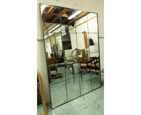 ARCHITECTURAL WALL MIRROR, 204cm x 153cm W, antiqued sixteen panels with star detail. 