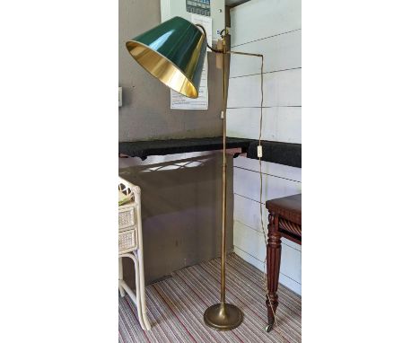 VAUGHAN FLOOR LAMP, adjustable branch and column, weighted circular base, dark green coloured shade, 160cm H. 