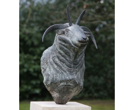 λ Geraldine Knight (British, 1933 - 2008) Jacob, Ram's head Bronze 73 cm high On view at: The Sculpture Park Geraldine Knight