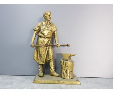 VINTAGE HEAVY BRASS FIGURE OF A BLACKSMITH