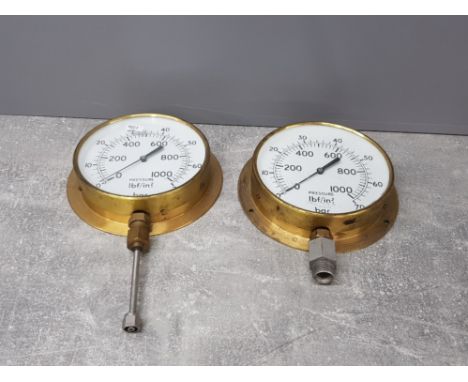 2 VINTAGE BRASS PRESSURE GAUGES