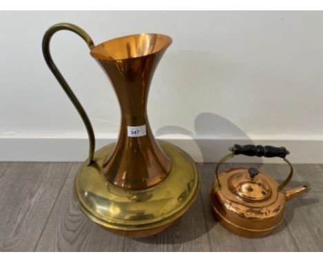 VINTAGE BRASS AND COPPER JUG WITH A COPPER KETTLE