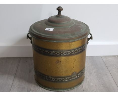 VINTAGE BRASS AND COPPER LIDDED COAL BUCKET