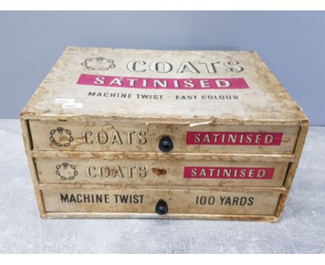 VINTAGE COATS SATINISED CHEST WITH CONTENTS SUCH AS OLD NEEDLES ETC