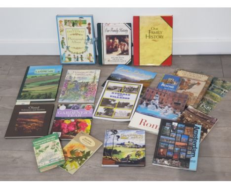 COLLECTION OF VINTAGE BOOKS INCLUDING GARDENING,  TRAVEL, LOCAL INTEREST AND FAMILY HISTORY PHOTOGRAPH ALBUMS ETC