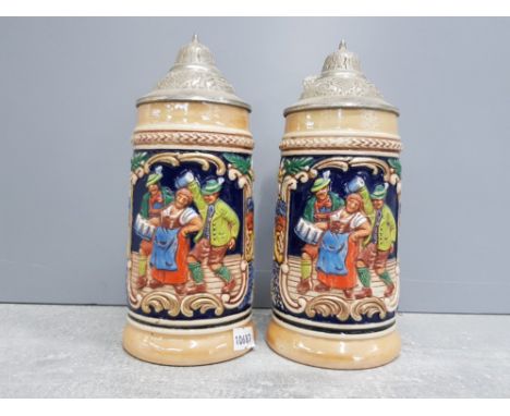 2 VINTAGE GERZ WEST GERMAN TANKARDS NUMBERED 9 AND 10