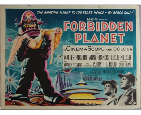 Forbidden Planet (1956) first release original British Quad film poster from 1956 complete with Robby the Robot artwork. The 