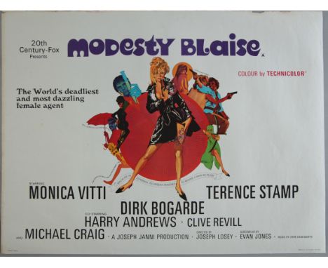 Modesty Blaise (1966) first release British Quad film poster from 20th Century Fox and featuring iconic 60's Bob Peak artwork