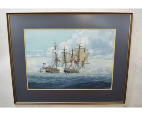 Gerald R Davies (20th century)Naval battlewatercolour, signed lower right48 x 68cm